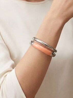 NWT Calvin Klein Silver & Peach Bangle Bracelet | Luxury Jewelry with Box & Pouc